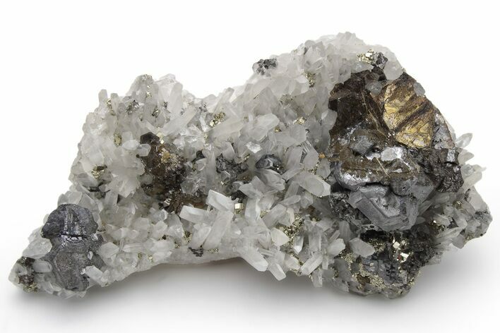 Galena, Pyrite, and Chalcopyrite on Quartz Crystals - Peru #233421